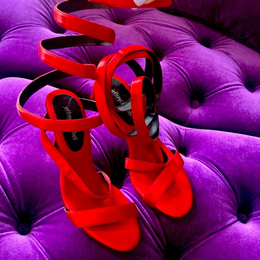 Jeffrey Campbell Melinda heels with knee-high tall coil wraps in red size 8